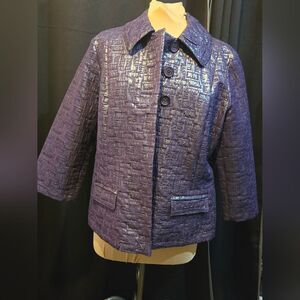 Chico's Womens Button Textured Shimery Shiny Purple Blazer Jacket, 2 / Large